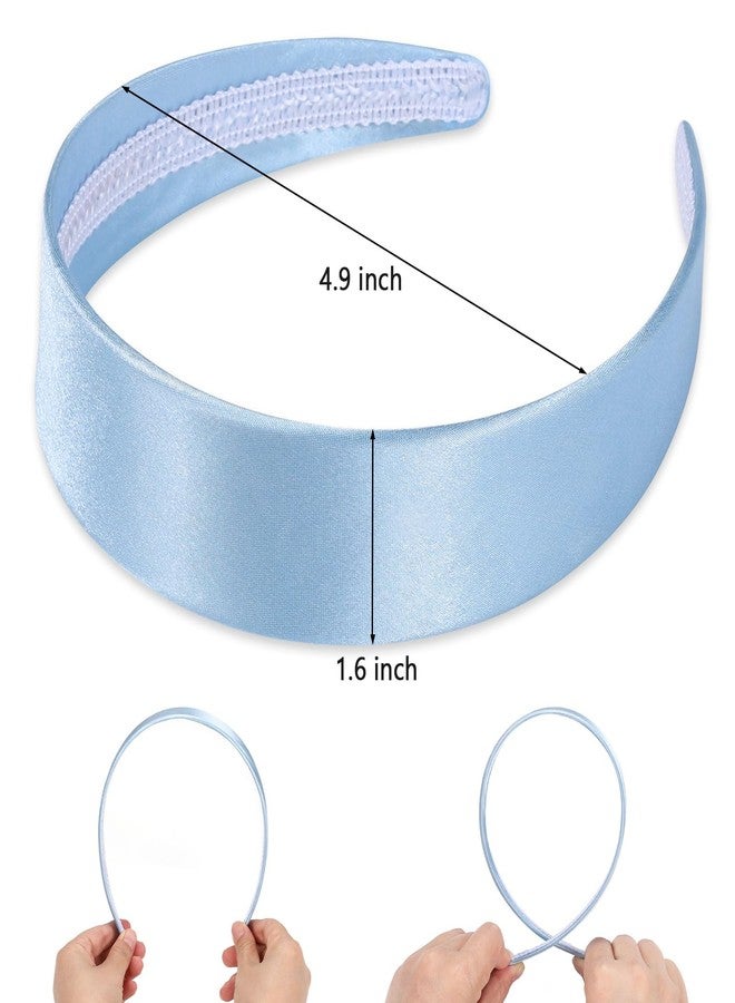 WantGor 1.6 Inch Wide Headbands Silk Satin Plain Headband for Women, Non Slip Solid Hair Bands Hair Accessories Cosplay DIY Holiday Head Band (Blue, Large) - Image 4